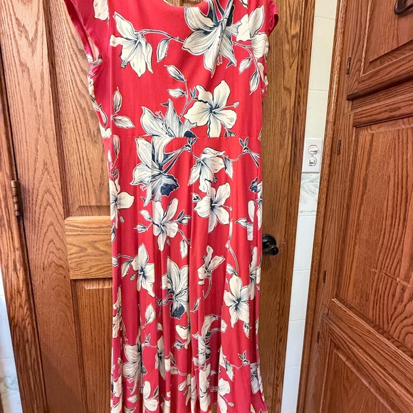 Chaps Red Maxi Sundress with Flutter Sleeves - Picture 2 of 4
